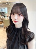 大人黒髪ぱっつん前髪小顔顔まわりレイヤーカット20代30代40代