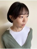 伸ばし中でも可愛く!お手入れ簡単ショートボブ!/ぱっつん前髪