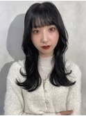 韓国ヘア☆レイヤーロング×グレーブラック/インナーグレージュ