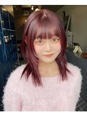 チェリーピンク/ワインレッド/赤髪/パープルピンク/レイヤーヘア