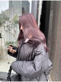 ブリーチなしラベンダーピンク韓国前髪ありロングヘアピンク