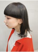 ワイドバング  切りっぱなし ウルフ 刈り上げ グレー ブラック