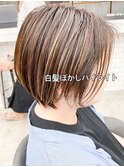 30代40代50代白髪ぼかしハイライト/小顔ショートボブ/くびれヘア