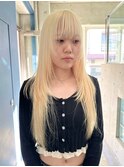 ブロンドカラーハイトーンブリーチダブルカラー抜きっぱなし前髪