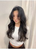 ロングブルーブラックゆるふわ巻き