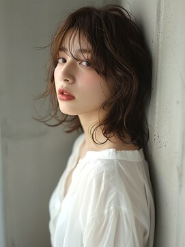 ミロア 薬院(miroa) ナチュラルパーマ ウェーブ ダークブラウン シースルーバング