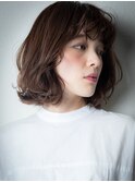 ミルクティーカラーゆるふわ小顔Aラインボブパーマu浦和30代40代