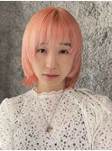 coral pink/コーラルピンク/ダブルカラー/ケアブリーチ/ボブ