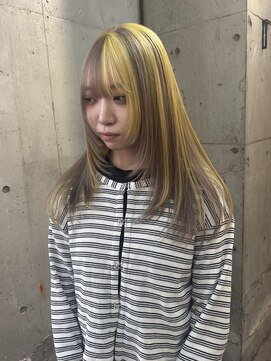 ラニヘアサロン(lani hair salon) ミルクティー×イエロー/デザインカラー/ブロックカラー