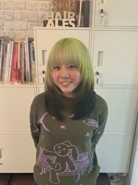 ヘアー アレス(hair ales) グリーンカラーネオンカラーネオングリーンニュアンスカラー