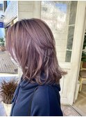ペールピンク前髪なし外ハネミディアム梅ヶ丘ヘアサロン