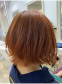 オレンジベージュ×ショートボブ