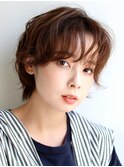 シルキーベージュ/斜めバング/グレージュカラー/デザインカラー