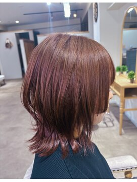 オモテ 町田店(Omote) 顔周り姫カットにワインレッドカラー