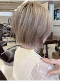 大人可愛い30代40代くびれボブ×ベージュ透明感カラー
