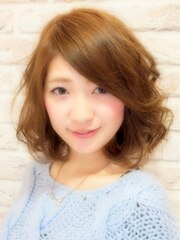 大人かわいいくせ毛風ミディアムボブ◎20代30代40代50代