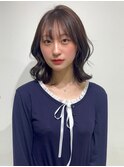 ラベンダーグレージュ ミディアム くびれ レイヤーカット