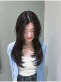 洋光台顔まわりダブルカラー韓国ヘアハッシュカットハイレイヤー