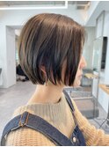 ショートボブ_くびれヘアアプリコットオレンジ