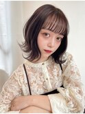 透けベージュブラウン×ふんわり外ハネボブ