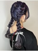 ツイン編みおろし ライブ 推し活 ヘアメ