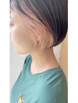 ヘアー ラボ(hair labo)&nbsp;インナーカラー　コーラルベージュ　ボブ　前髪あり