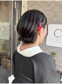 卒業式　袴　ヘアセット　ボブ　くびれ　外ハネ　辻堂