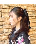 お嬢様ハーフアップ★結婚式 二次会 お呼ばれ 着物 成人式