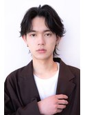 メンズマッシュ波巻きパーマダークアッシュ束感ショートウルフ