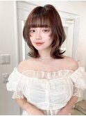 くびれヘアアプリコットオレンジ夏ヘアハイライトカラー