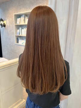 福山人気20代30代40代オレンジベージュ艶ブリーチなしロングヘア
