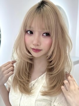 ヨロ 上野(YOLO) 韓国風ミルクティーハッシュカットレイヤーカットブリーチ