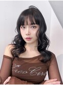 暗めカラー前髪カットおくれ毛韓国ヘアロング_F31105