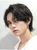 渋谷シャドウパーマメンズマッシュウルフセンターパートカット