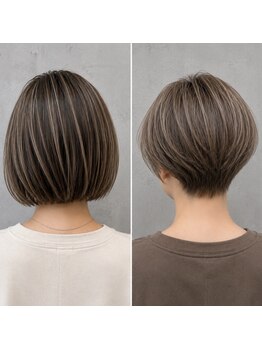 サニー 西中島店(sunny.)の写真/【白髪染め+カット/￥8000】白髪ぼかしハイライトも◎[白髪染め/白髪ぼかし/髪質改善/インナーカラー/ボブ]