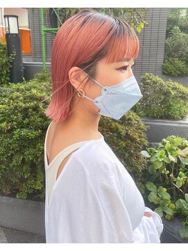 マーシアバイアルティナ 蒲田店(Marcia by artina) 暖色系カラー_オレンジカラー_ぶつ切りボブ_眉上バング_オン眉2