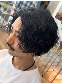 渋谷サーフカール波巻きスパイラルパーマメンズボブウルフカット