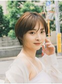 ショート　チェリーブラウン　デジタルパーマ　丸型　卵型　四角