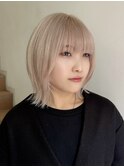 ★ミディアムレイヤーカット長めボブミルクティーベージュカラー
