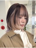 ハイトーンショートハッシュボブミルクティーピンクベージュ韓国
