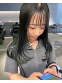 卵型ホワイトグレージュミニウルフデジタルパーマチェリーブラウ