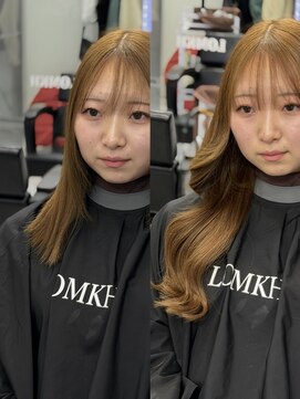 ロムーク 表参道(LOMKH) ロングレイヤーカット顔周りシールエクステ春ヘーゼルグレージュ