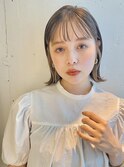 ブルーグレージュ結べる大人ボブ透けバングアンニュイヘア