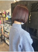 切りっぱなしぱつっとボブ×ピンクブラウンブリーチなしカラー