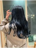 Say.ロングレイヤーアッシュブラックネイビーグレー韓国風表参道