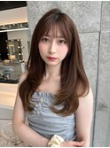 ★くびレイヤーエモージュ黒髪グレーベージュレイヤーロング前髪