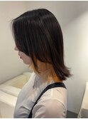 7950黒髪アッシュブラックインナーカラーオレンジボブ