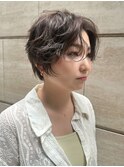アンニュイオリーブグレーショートパーマウェーブ小顔前髪質改善