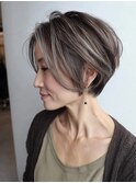 白髪ぼかし脱白髪染め似合わせショートボブ40代50代60代