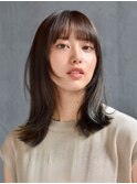 顔周りレイヤー 外ハネミディ ダークブラウン【天神/今泉】